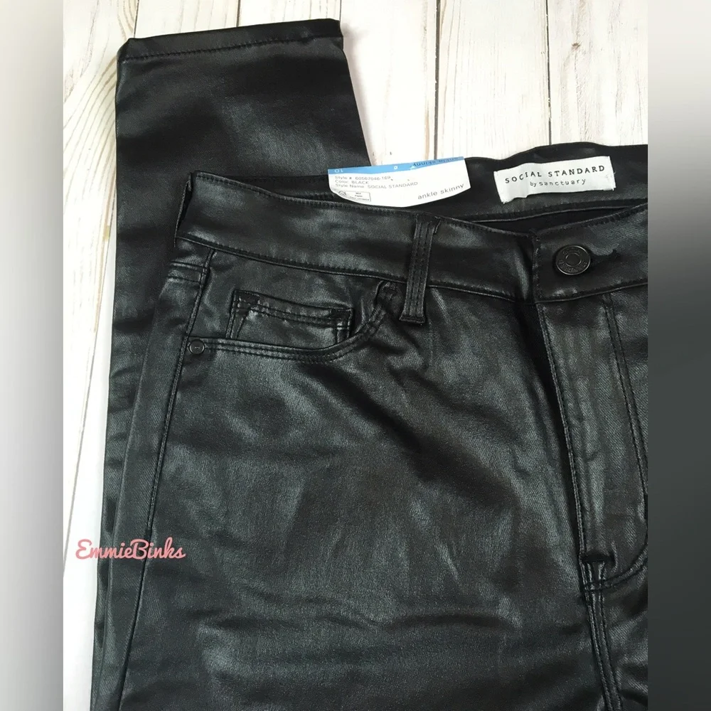 NWT Revolve X Sanctuary Social Standard Black Coated Wax Skinny Jeans - Picture 7 of 12